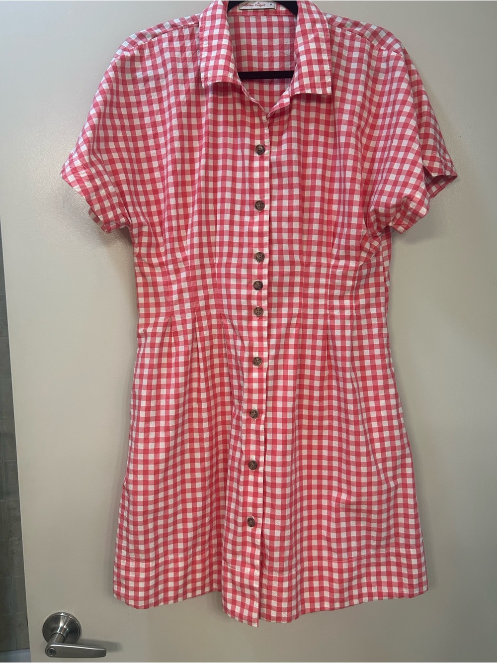 Marine Layer Pink Gingham Button-Front Mini Dress - Picture 3 of 4